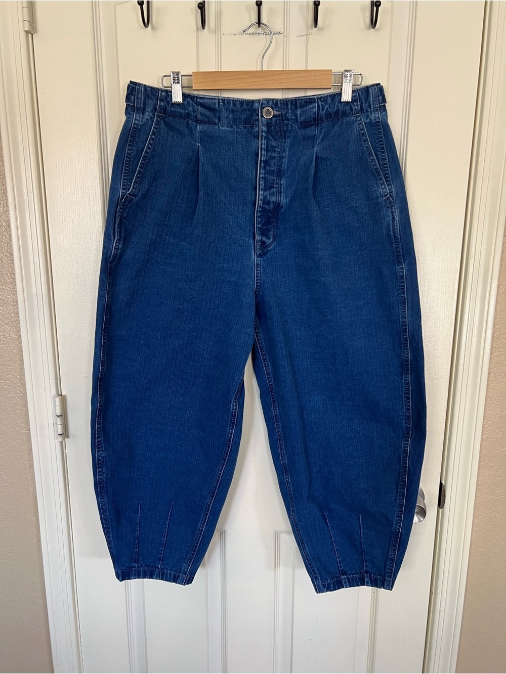 Polo Ralph Lauren Curved Tapered Herringbone Jeans Barrel Leg Blue Denim 12